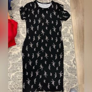 black dress with flowers (pink and white) maxi